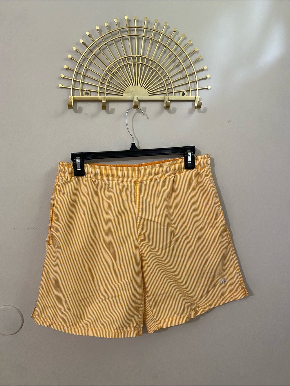 Men's Yellow/Orange Pinstripe Swim/Beach Shorts
